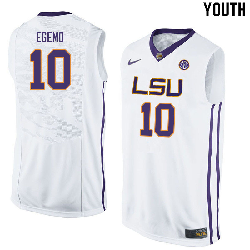 Youth #10 Brandon Egemo LSU Tigers College Basketball Jerseys Sale-White - Click Image to Close